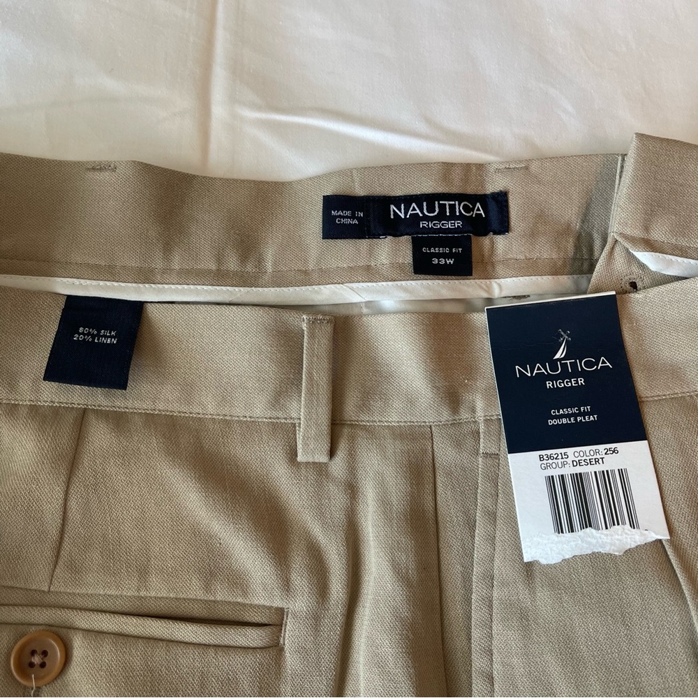 NWT Nautica Mens Tan Silk Linen Blend Shorts Size 33 (waist measures 16" across) - Picture 3 of 8